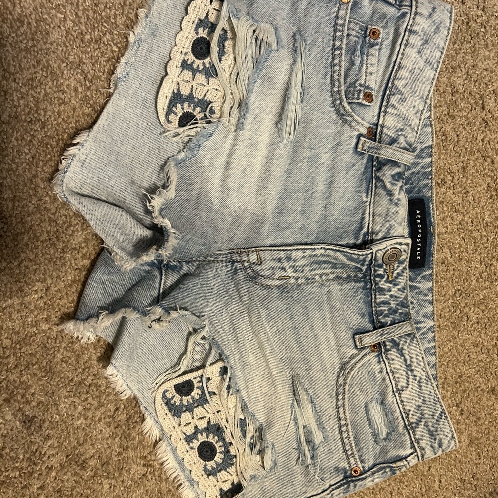 Aeropostale Light Blue Distressed Jean Shorts